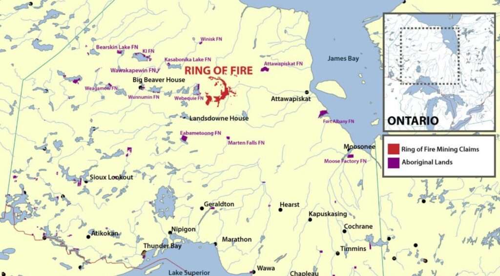 Map of the Ring of Fire Region. The location of Neskantaga First Nation is indicated by its English name of “Lansdowne House” on this map.